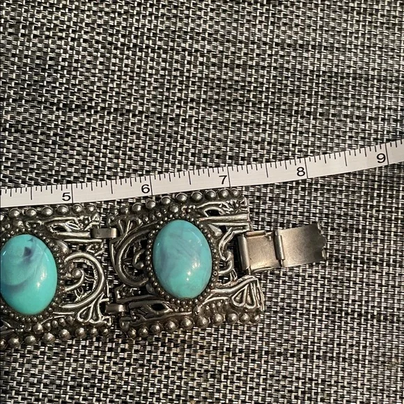 Vintage Heavy Turquoise Silver Bracelet - Picture 2 of 6